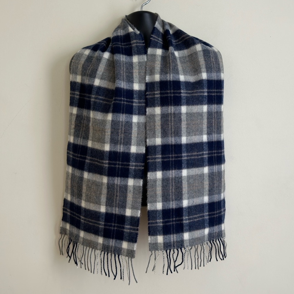 Brooks Brothers Lambswool Scotland Scarf Plaid Windowpane Check Fringed